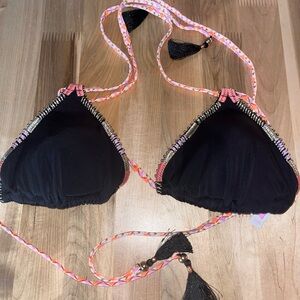 Victoria's Secret Black Bikini Top with Pink and Orange Straps